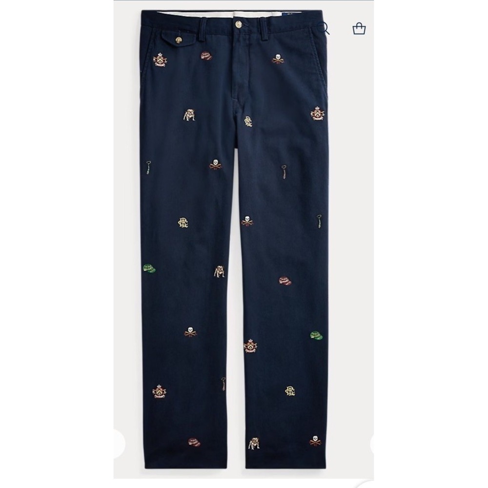 NWT Polo Ralph Lauren Embroidered Skull Preppy Twill Chino Pants W34×L30